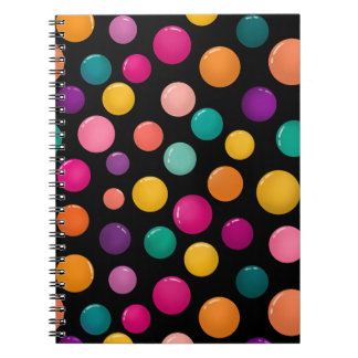 Caderno Espiral Pontos Coloridos em Fundo Preto