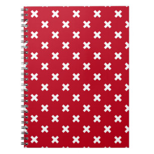 Caderno Espiral Pontos de cruz brancos em vermelho