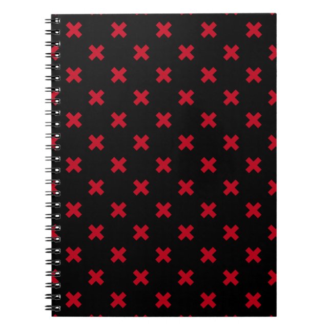 Caderno Espiral Pontos de cruz vermelhos em preto (Frente)