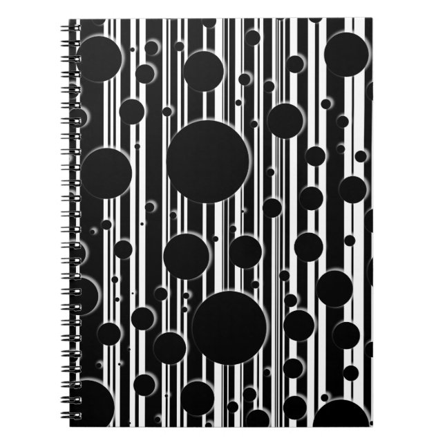 Caderno Espiral Pontos e Listras Pretas e Brancas (Frente)