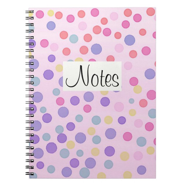 Caderno Espiral Pontos multicoloridos no rosa pastel (Frente)