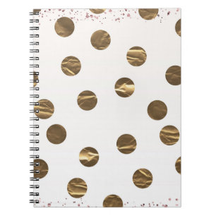 Caderno Espiral Pontos Polka de Brilho Falso de Bronze Moderno Chi