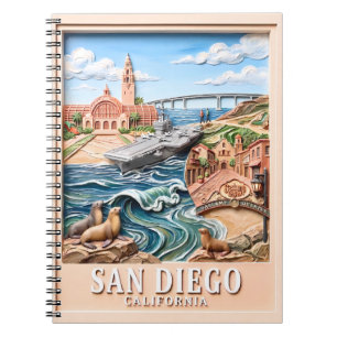 Caderno Espiral Pontos Turísticos de San Diego Califórnia em Textu