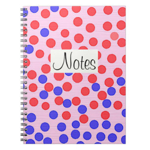 Caderno Espiral Pontos vermelhos e azuis a rosa