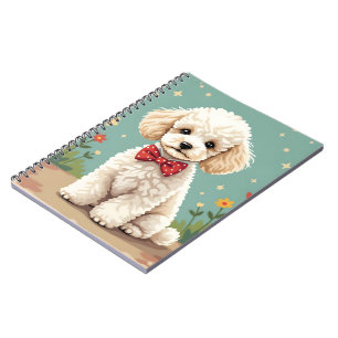 Caderno Espiral Poodle branco adorável com gravata borboleta
