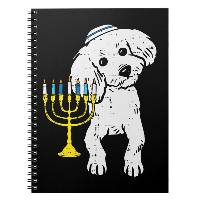 Caderno Espiral Poodle Dog Jewish Poodle Dog Menorah Hanukkah Paja (Frente)