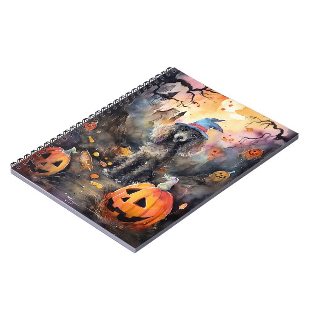 Caderno Espiral Poodle Halloween Com Pumpkins Assustado (Left Side)