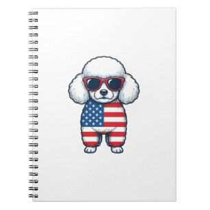 Caderno Espiral Poodle Patriótico de Óculos de Sol Desenho Vetoria