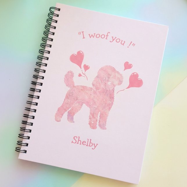Caderno Espiral Poodle Rosa Personalizado | Presente de Diário Per (Criador carregado)