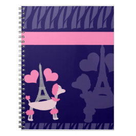 Caderno Espiral Poodles parisienses em rosa e roxo