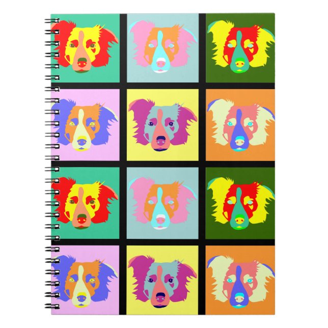 Caderno Espiral Pop art de border collie (Frente)