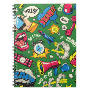 Caderno Espiral Pop art padrão colorido sem costura com música c