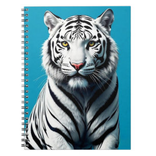 Caderno Espiral Pop de Arte Branca de Tigre - Gato Selvagem Feroz