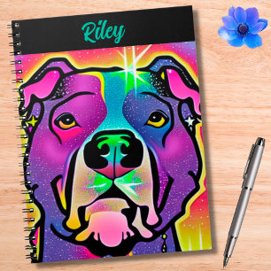 Caderno Espiral Pop de Arte do Cão Pitbull Personalizada