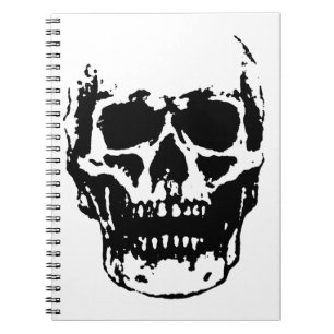 Caderno Espiral Pop de Arte do Crânio Branco Negro