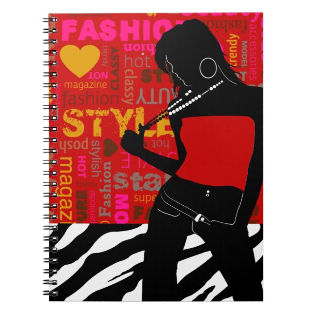 Caderno Espiral Pop Fashion Zebra vermelho|rosa quente|dourado (Frente)
