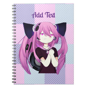 Caderno Espiral Pop Roxo e Menina Azul de Animação com Orelhas de