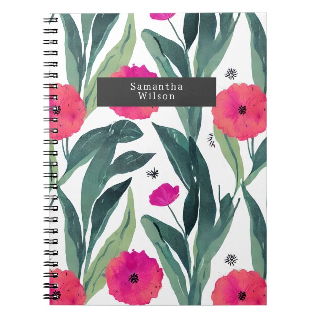 Caderno Espiral Pópias Botânicas De Aquarela Padrão Floral (Frente)