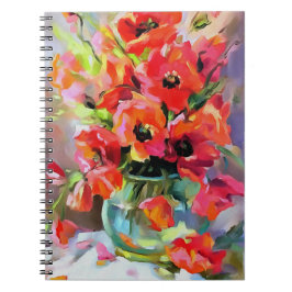 Caderno Espiral Poppies Num Vaso De Vidro