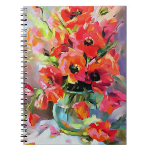 Caderno Espiral Poppies Num Vaso De Vidro
