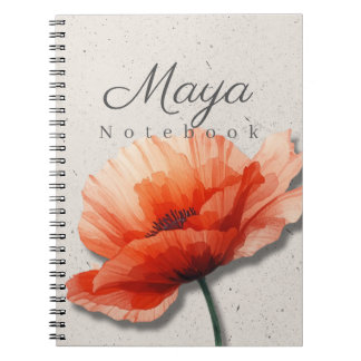 Caderno Espiral Poppy Floral Notebook Name | Red Flower Journal