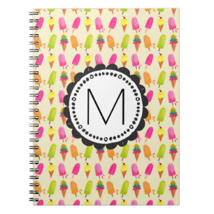 Caderno Espiral Popsicles e monograma personalizado sorvete