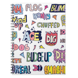 Caderno Espiral Popular Inglês - Letra Doodle Palavras em gíria