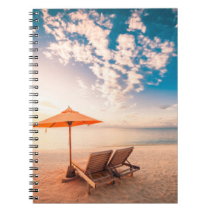 Caderno Espiral Por do sol bonito da praia de Maldives