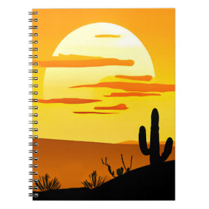 Caderno Espiral Pôr do sol do deserto do sudoeste com cacto