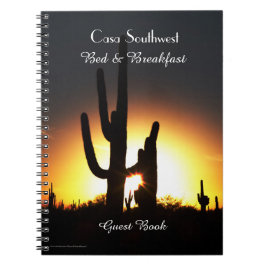 Caderno Espiral Por do sol do Saguaro do livro de hóspedes da cama