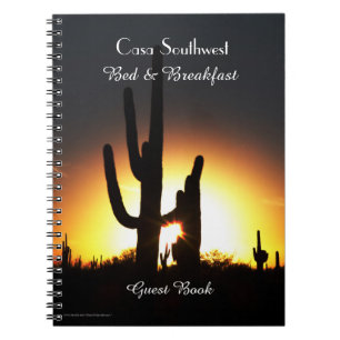 Caderno Espiral Por do sol do Saguaro do livro de hóspedes da cama