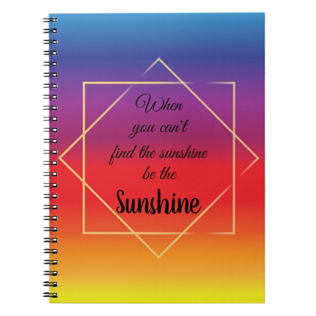 Caderno Espiral pôr do sol elegante e brilhante com aspas (Frente)