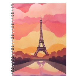 Caderno Espiral Pôr do sol em Paris | Torre Eiffel França Aquarela