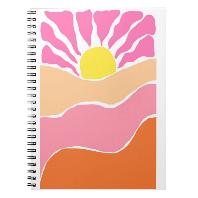 Caderno Espiral Pôr do sol laranja e rosa pálido Boho  (Frente)