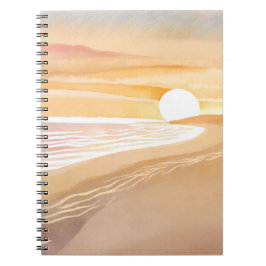 Caderno Espiral Pôr do Sol na Praia Aquarela | Belo Amarelo 