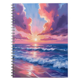 Caderno Espiral Pôr do Sol no Mar com Algodão Doce Aquarela