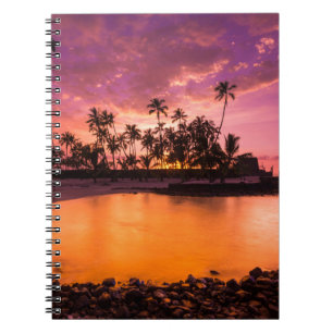Caderno Espiral Pôr do sol rosa na praia do Havaí