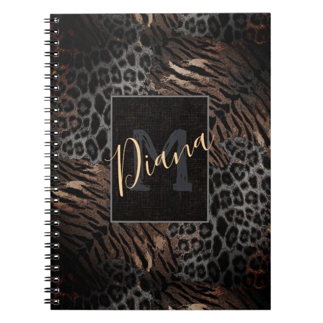 Caderno Espiral Pôr na mesa de tendências da pele de tigre-leopard (Frente)
