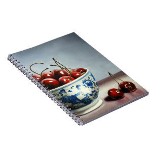 Caderno Espiral Porcelana Azul e Cerejas