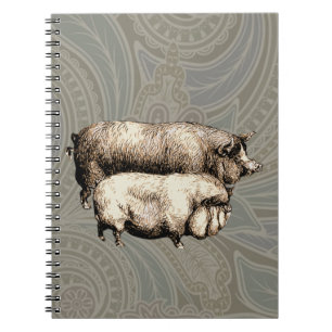 Caderno Espiral Porco Antigo da Fazenda Rústica Animais de Criação