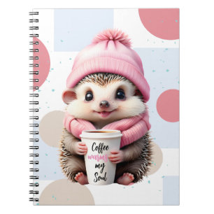 Caderno Espiral Porco-branco em chapéu-rosa e café