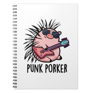 Caderno Espiral Porco Punk Engraçado Porco Rocker Punk Pun