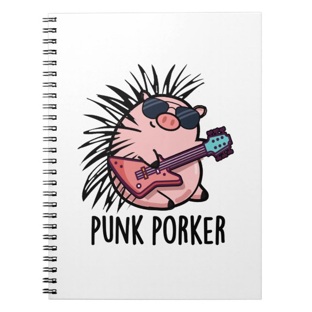 Caderno Espiral Porco Punrockeiro Engraçado Porco Punk Divertido T (Frente)