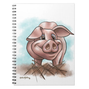 Caderno Espiral Porco Rosa na Cartoon de Palha