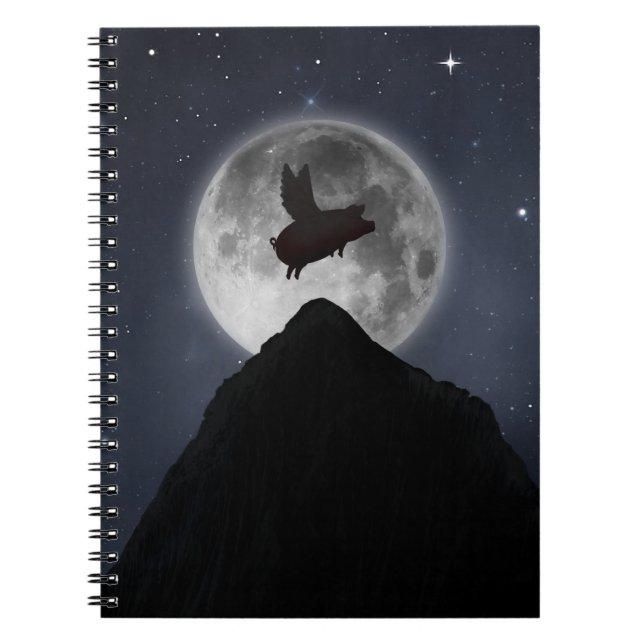 Caderno Espiral Porco voando sobre a lua cheia (Frente)