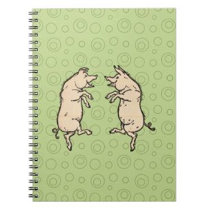 Caderno Espiral Porcos Antigos Dançando: Jig de Porquinho Vintage
