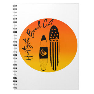 Caderno Espiral Pôrs do sol e pranchas da praia de Huntington