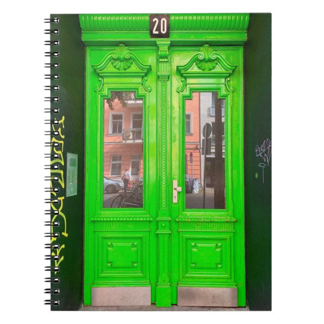 CADERNO ESPIRAL PORTA DE VIDRO VERDE MADEIRA (Frente)