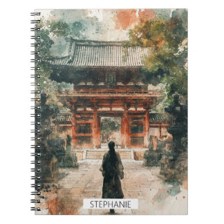 Caderno Espiral Portão do Templo Vermilion Aquarela Tinta (4)