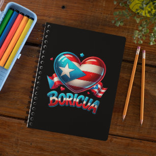 Caderno Espiral Porto Rico Boricua Love Heart Flag